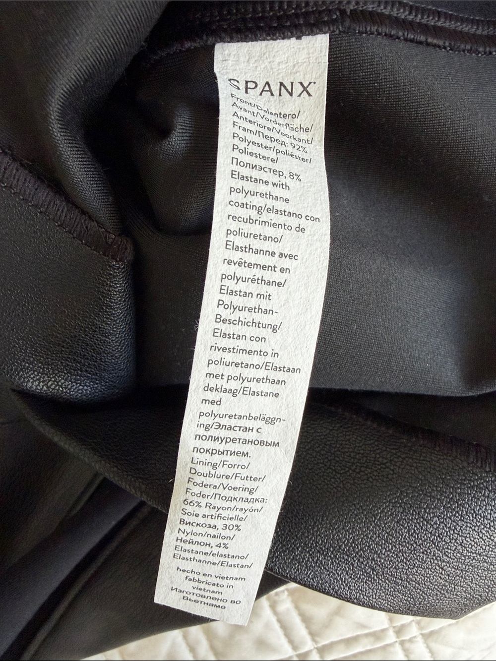 SPANX Black Faux Leather Paneled Midi Sheath Dress NWT Large - Picture 15 of 16